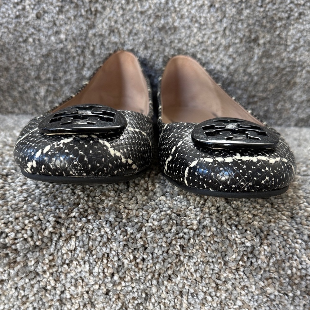 Tory Burch Black and White Snake Skin Patterned Leather Ballet Flats - Picture 5 of 8